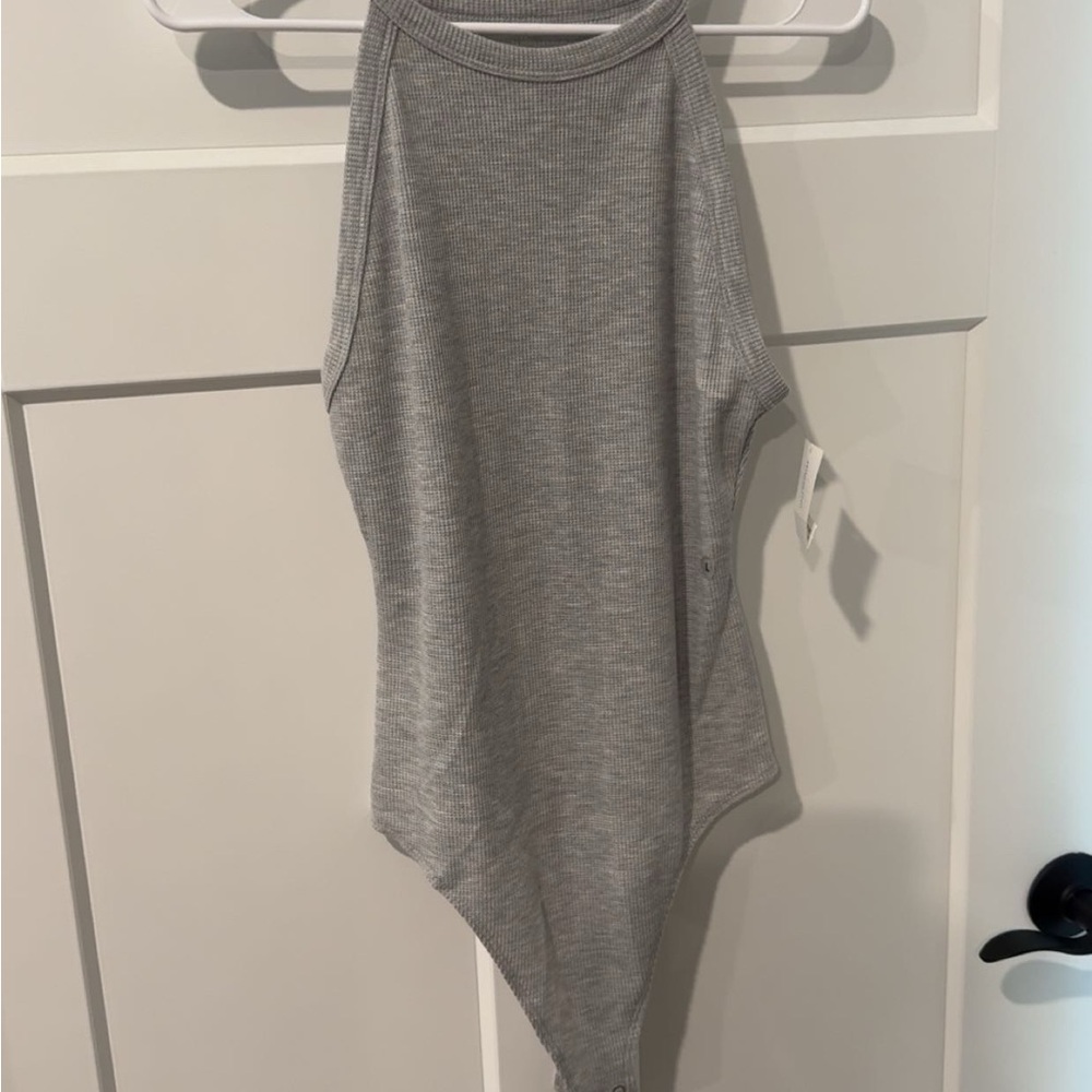 Gray Ribbed Sleeveless Bodysuit